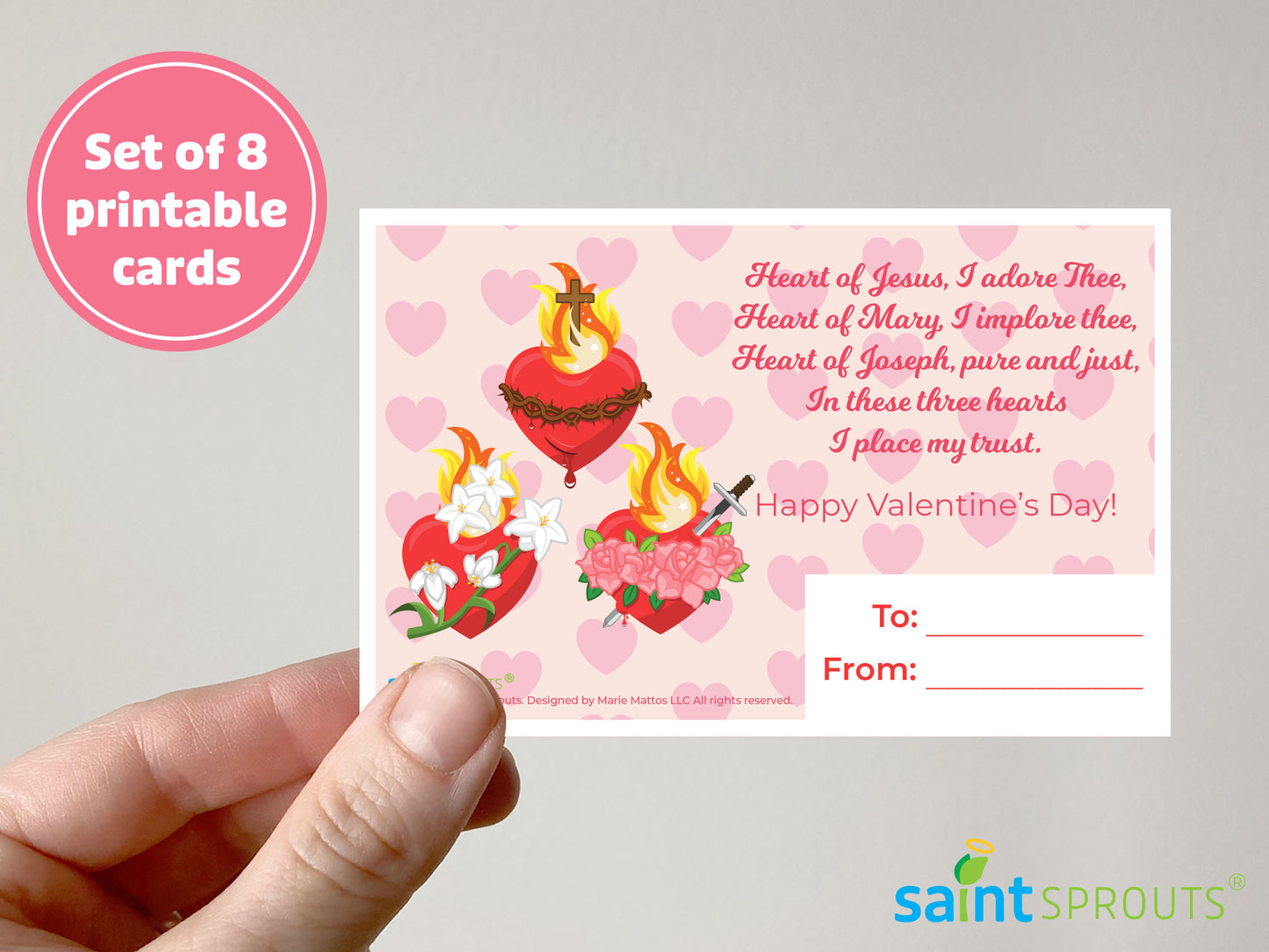 Catholic Valentine's Day Cards Digital Download - Set of 8