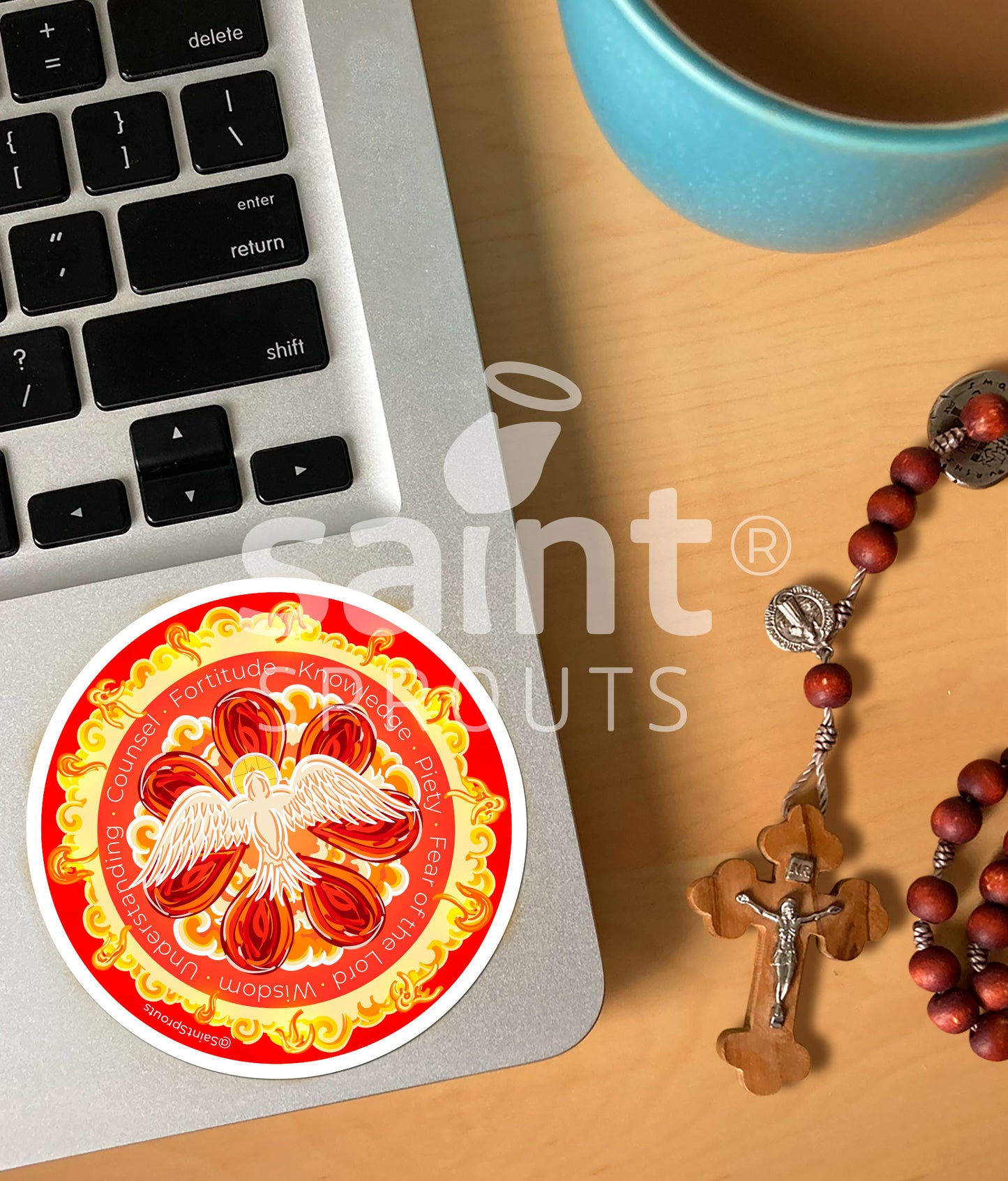 Holy Spirit Catholic Sticker – Dove and Tongues of Fire