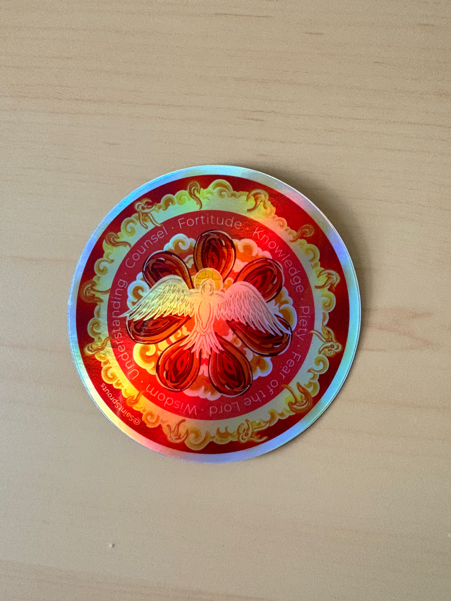 Holy Spirit Catholic Holographic Sticker – Dove and Tongues of Fire
