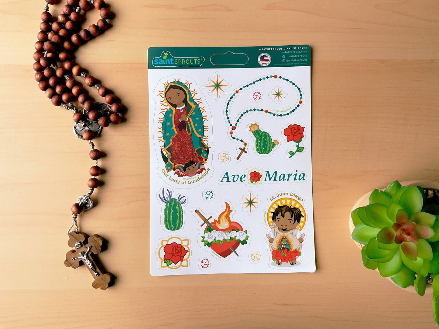 Our Lady of Guadalupe Sticker Sheet / Nuestra Señora de Guadalupe y San Juan Diego