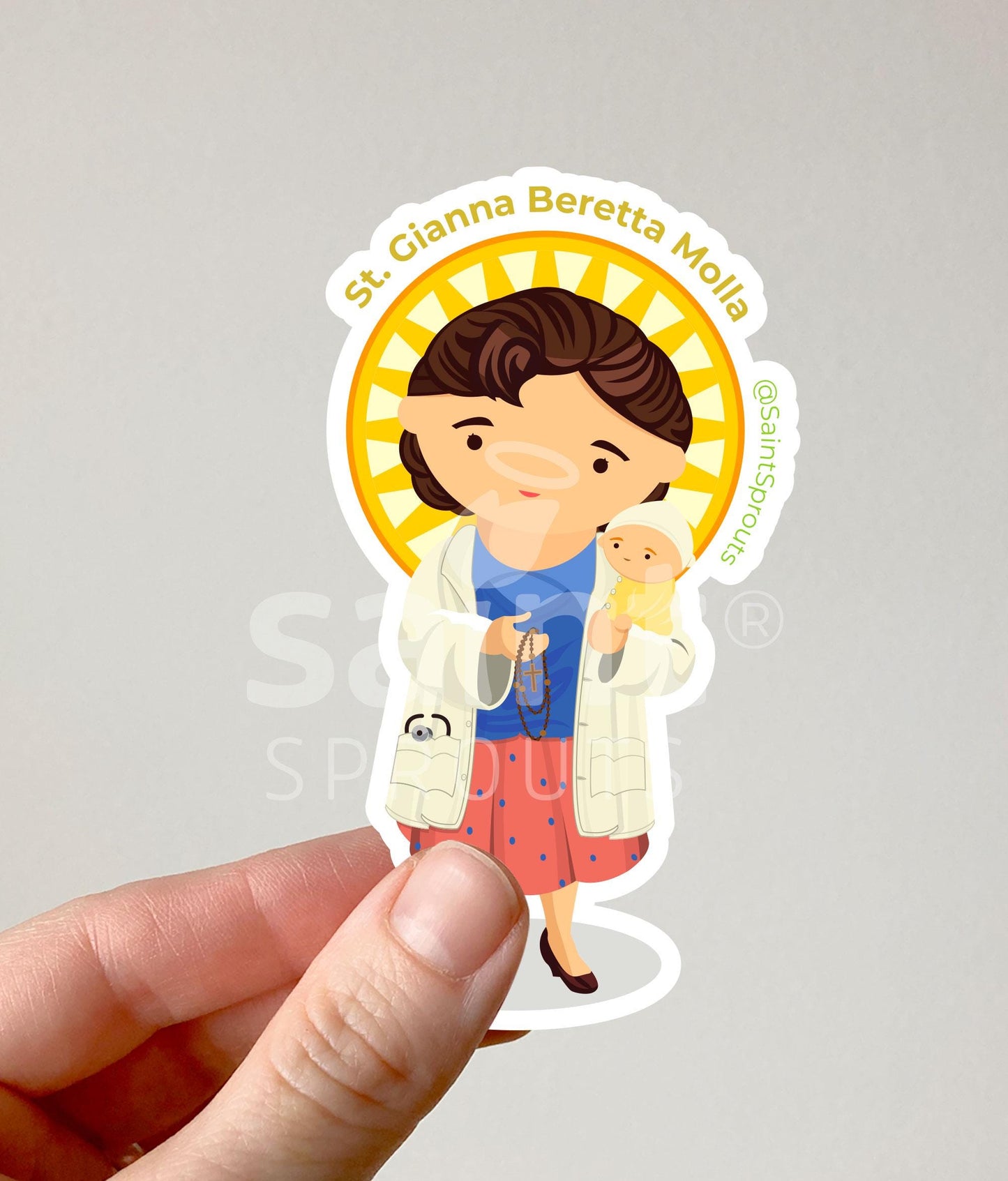 St. Gianna Beretta Molla Catholic Sticker – Patron of Mothers, Doctors, and the Unborn