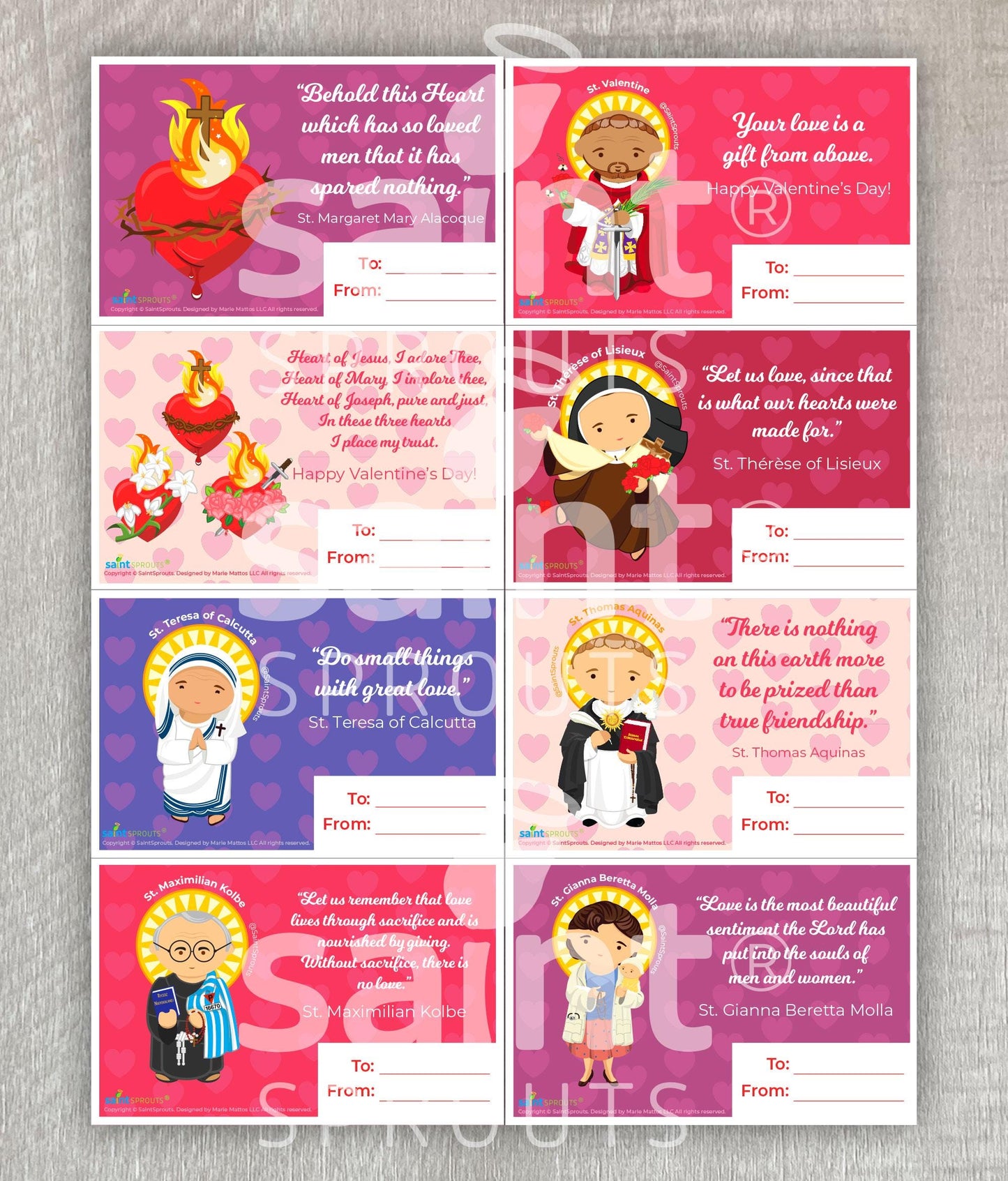 Catholic Valentine's Day Cards Digital Download - Set of 8
