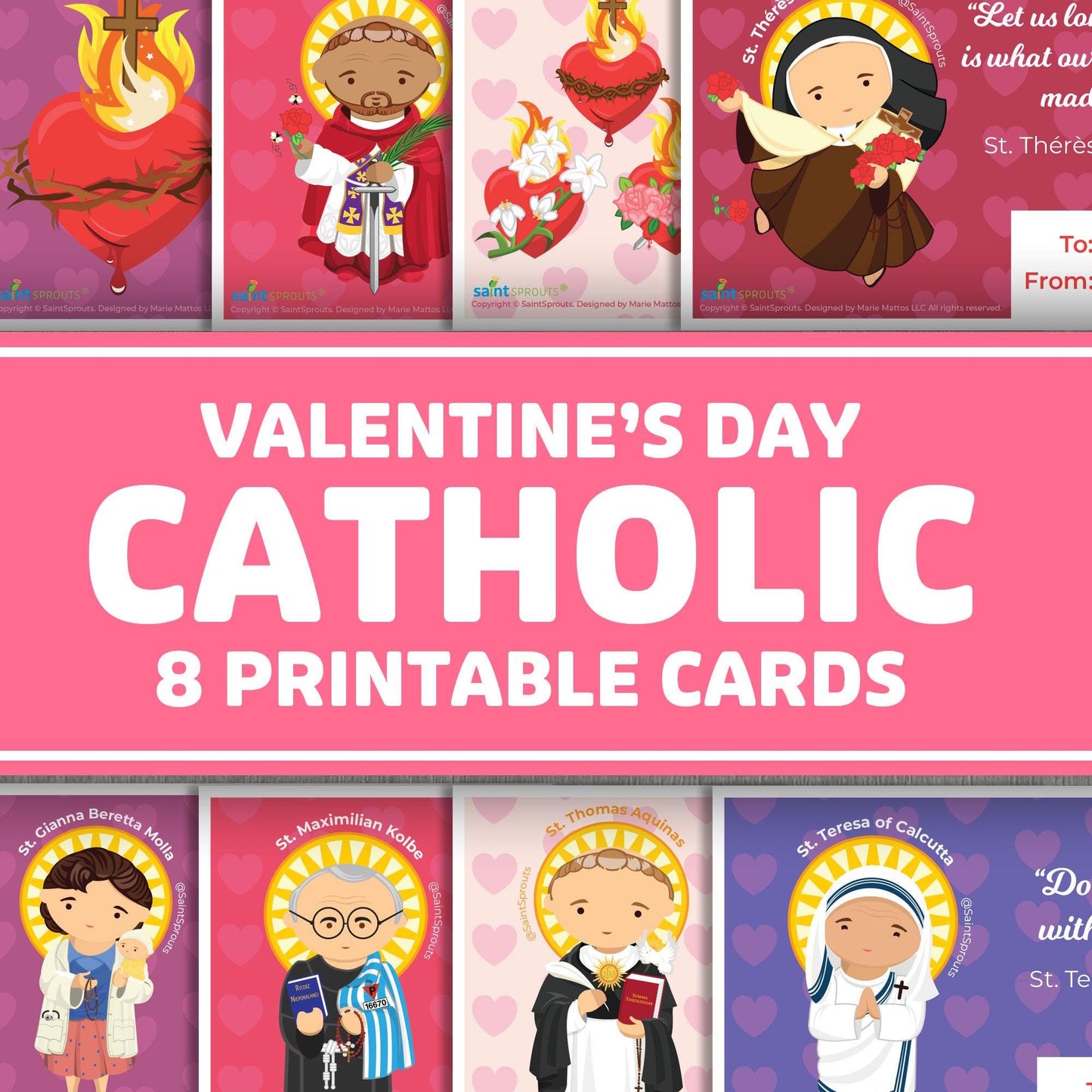 Catholic Valentine's Day Cards Digital Download - Set of 8