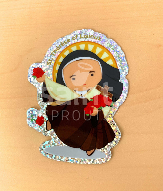 St. Therese of Lisieux Glitter Sticker